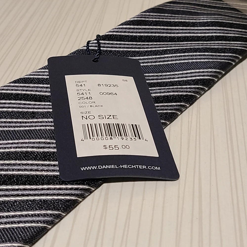 Blue & Silver Strip 100% Silk Tie by Daniel Hector - Picture 2 of 3